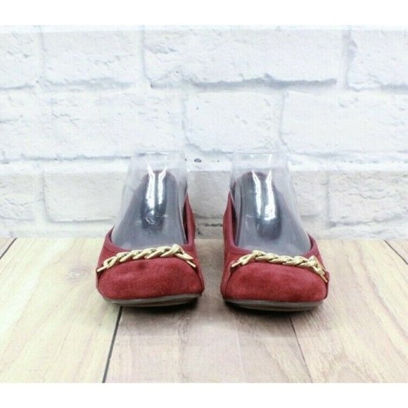 Vionic Red Suede Gold Chain Spark Pera Embellished Ballet Flats 6 Wide - Picture 4 of 9
